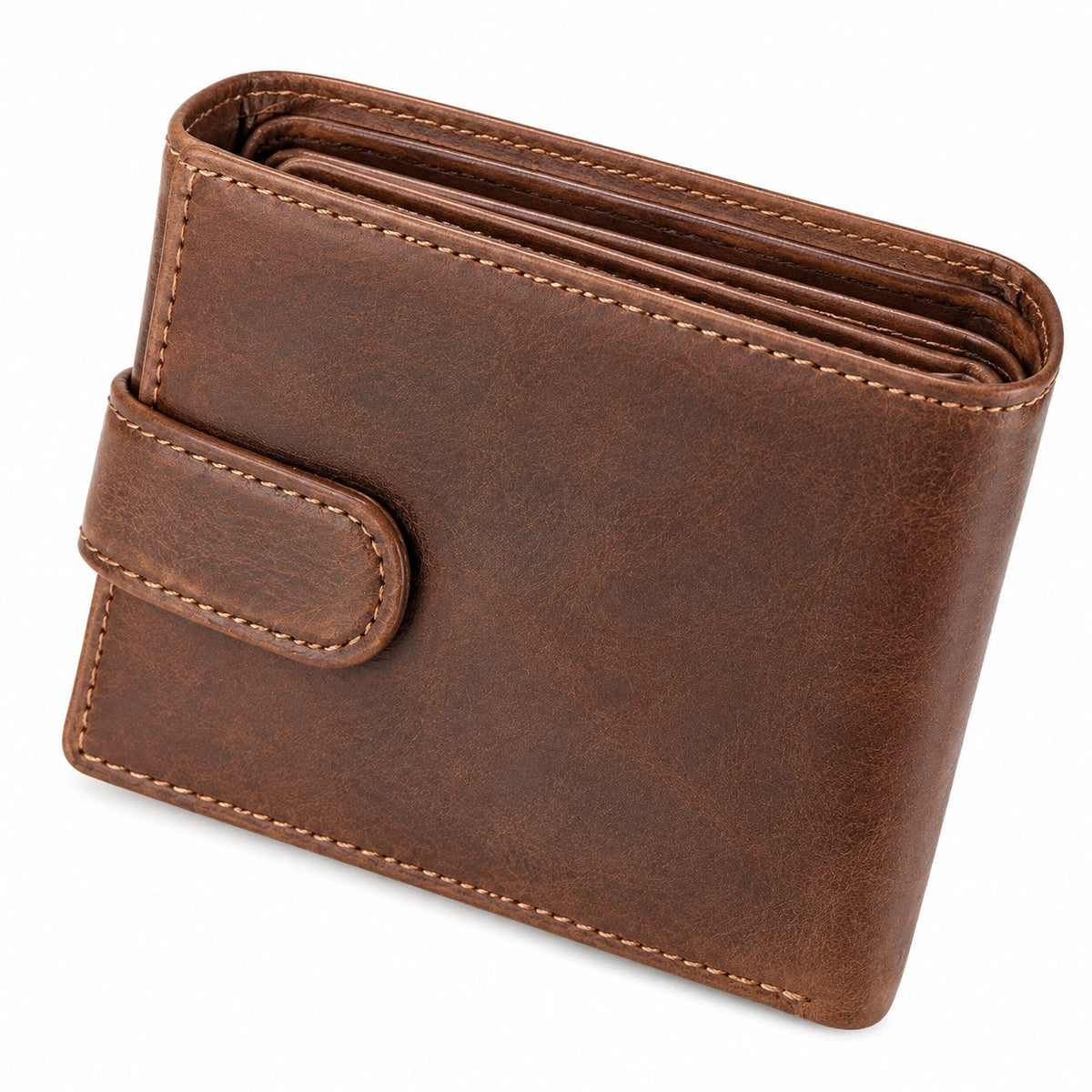 Portefeuille 12 x 9.5 x 2 cm en similicuir marron à rabat compact