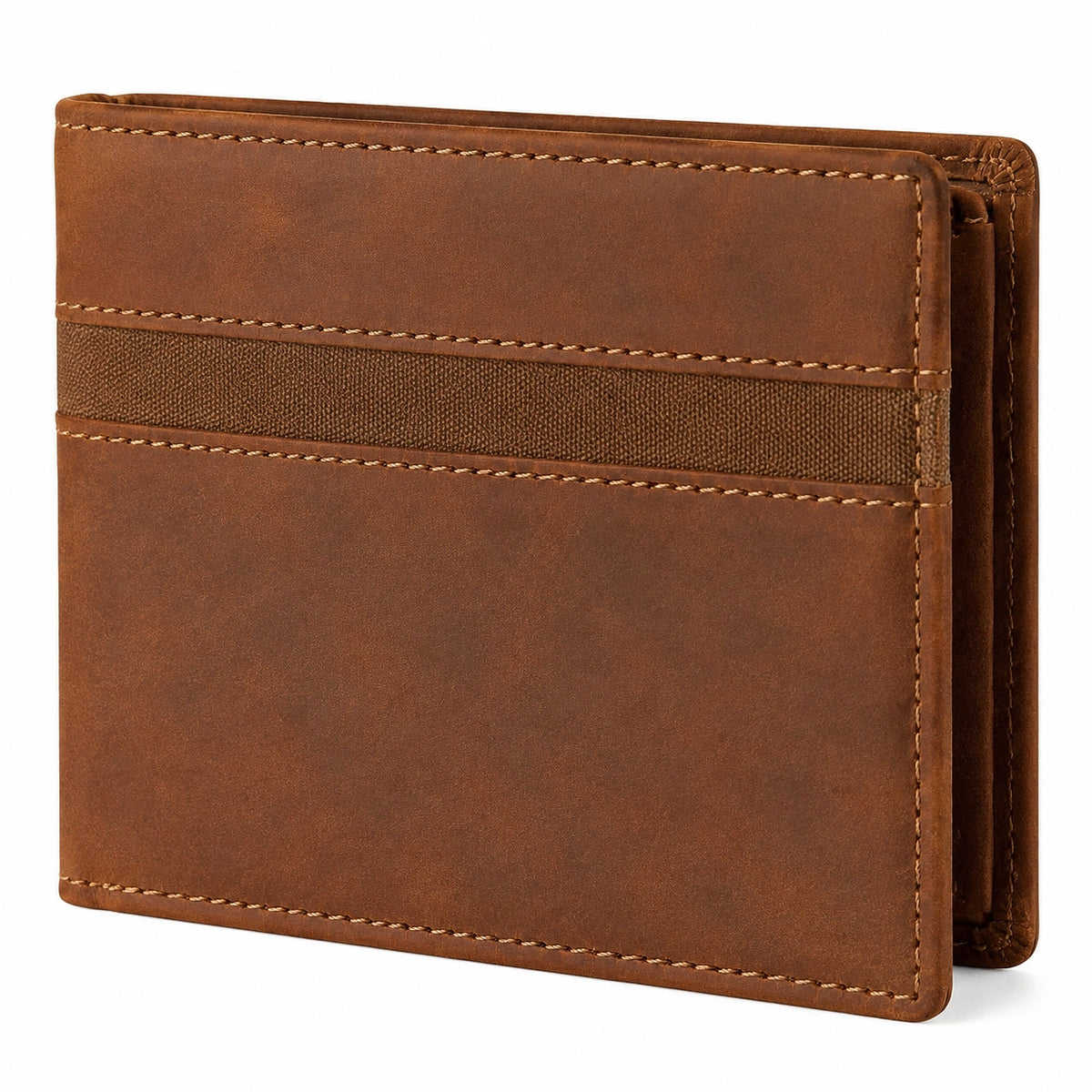 Portefeuille pliant 11.5 x 9.5 cm en cuir marron avec bande élastique