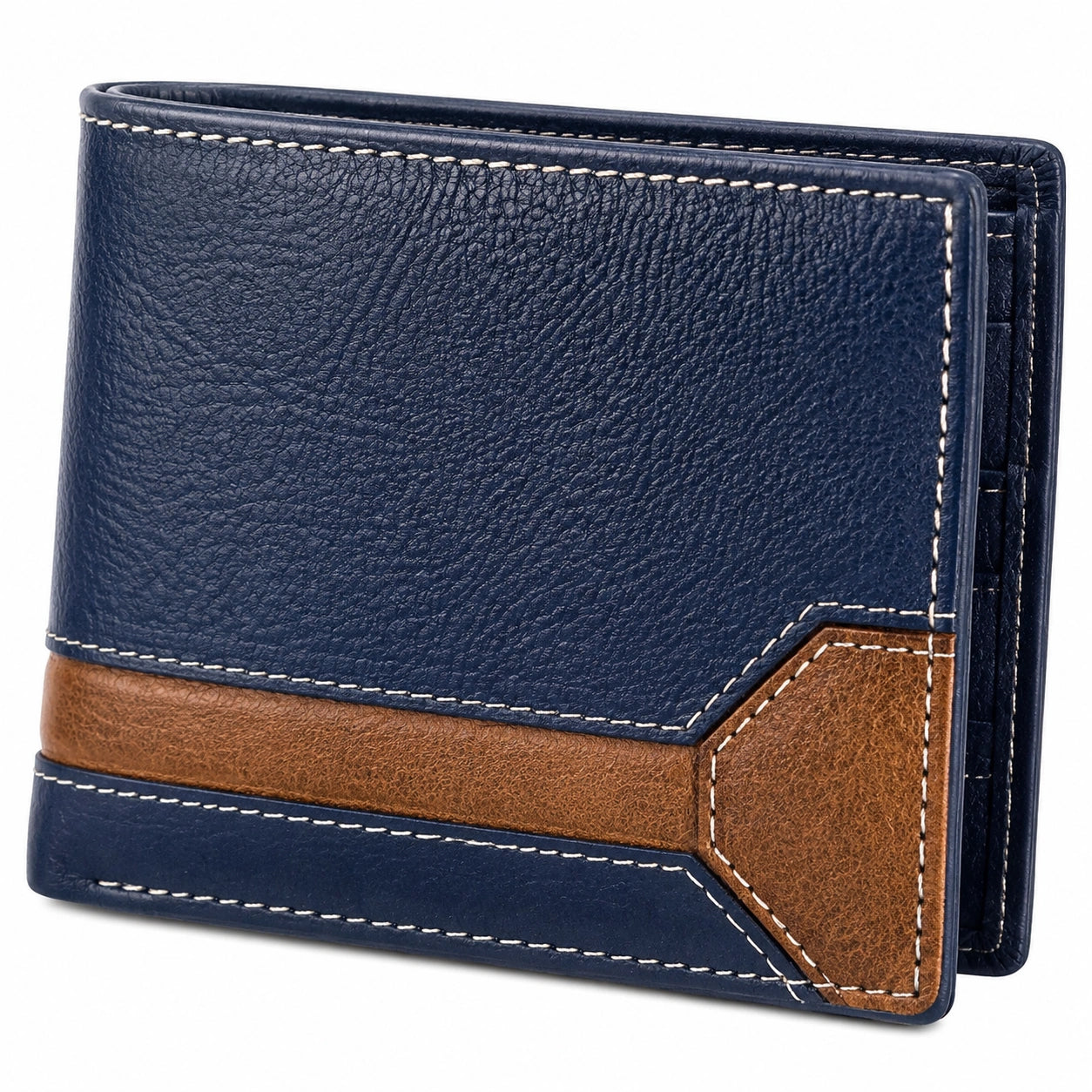 Portefeuille homme 12 x 9 x 2 cm en matière synthétique bleu marine marron pliant