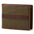 Portefeuille pliant 12 cm en toile et cuir brun vert style classique
