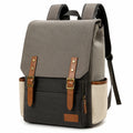 Sac à dos 30 x 14 x 42 cm en toile gris noir et beige avec rabat style urbain
