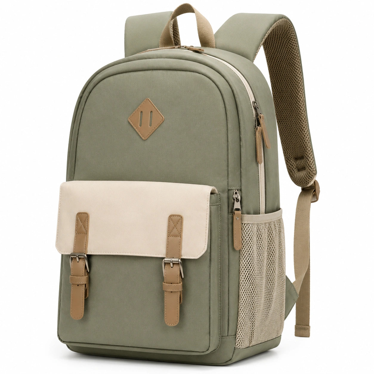 Sac à dos 42 x 29 x 15 cm vert kaki en textile avec poches multiples pour quotidien