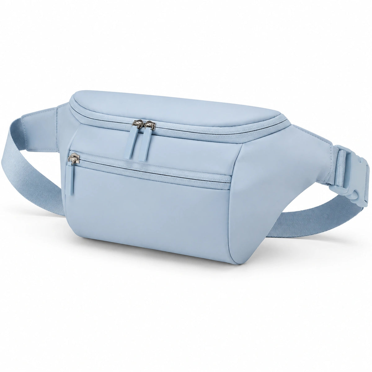 Sac banane 30 x 15 x 8 cm en tissu synthétique bleu clair - rangement zippé ajustable