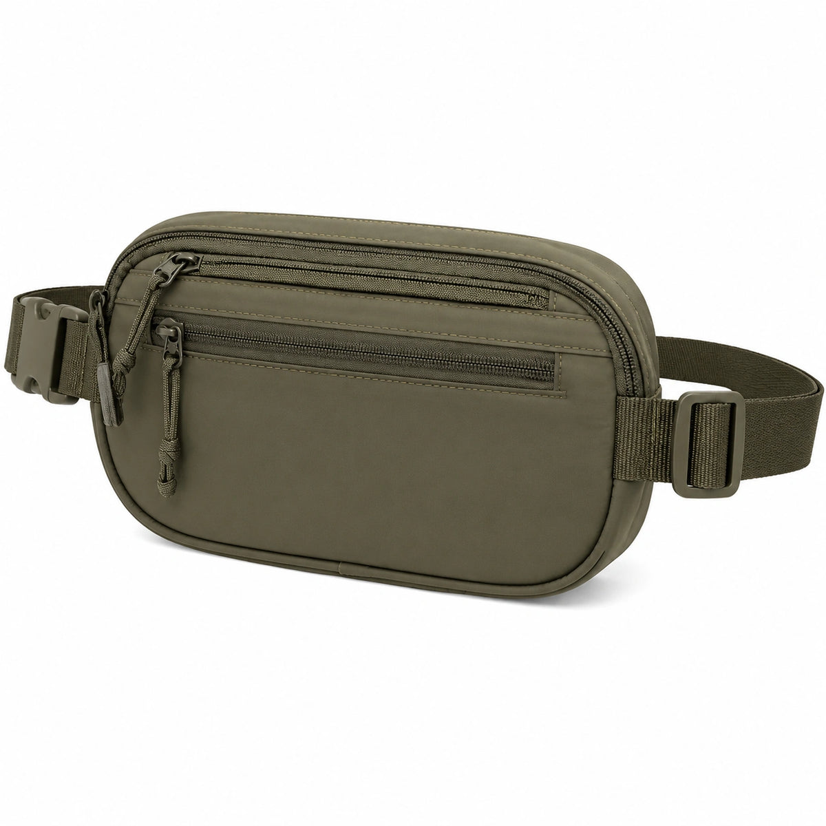 Sac banane 25 x 6 x 15 cm en nylon kaki à poches zippées