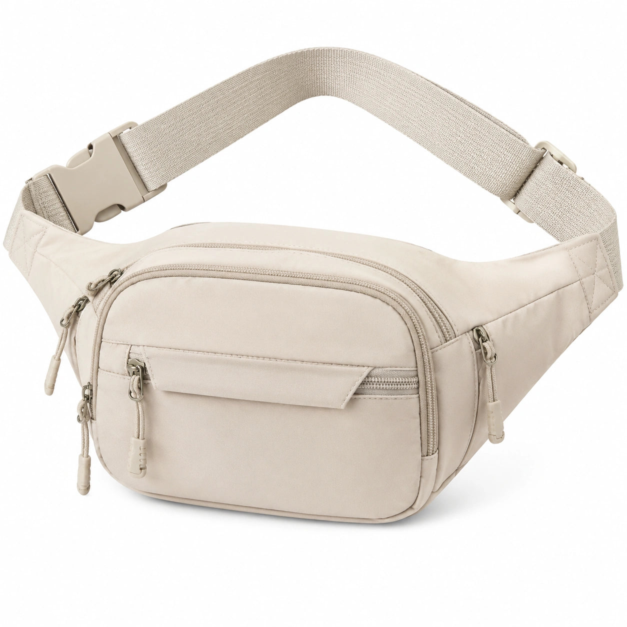 Sac banane format compact en textile synthétique beige - rangement zippé ajustable