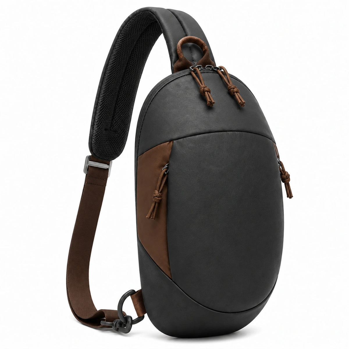Sac bandoulière 18 x 10 x 35 cm en matière synthétique noir marron à poches zippées
