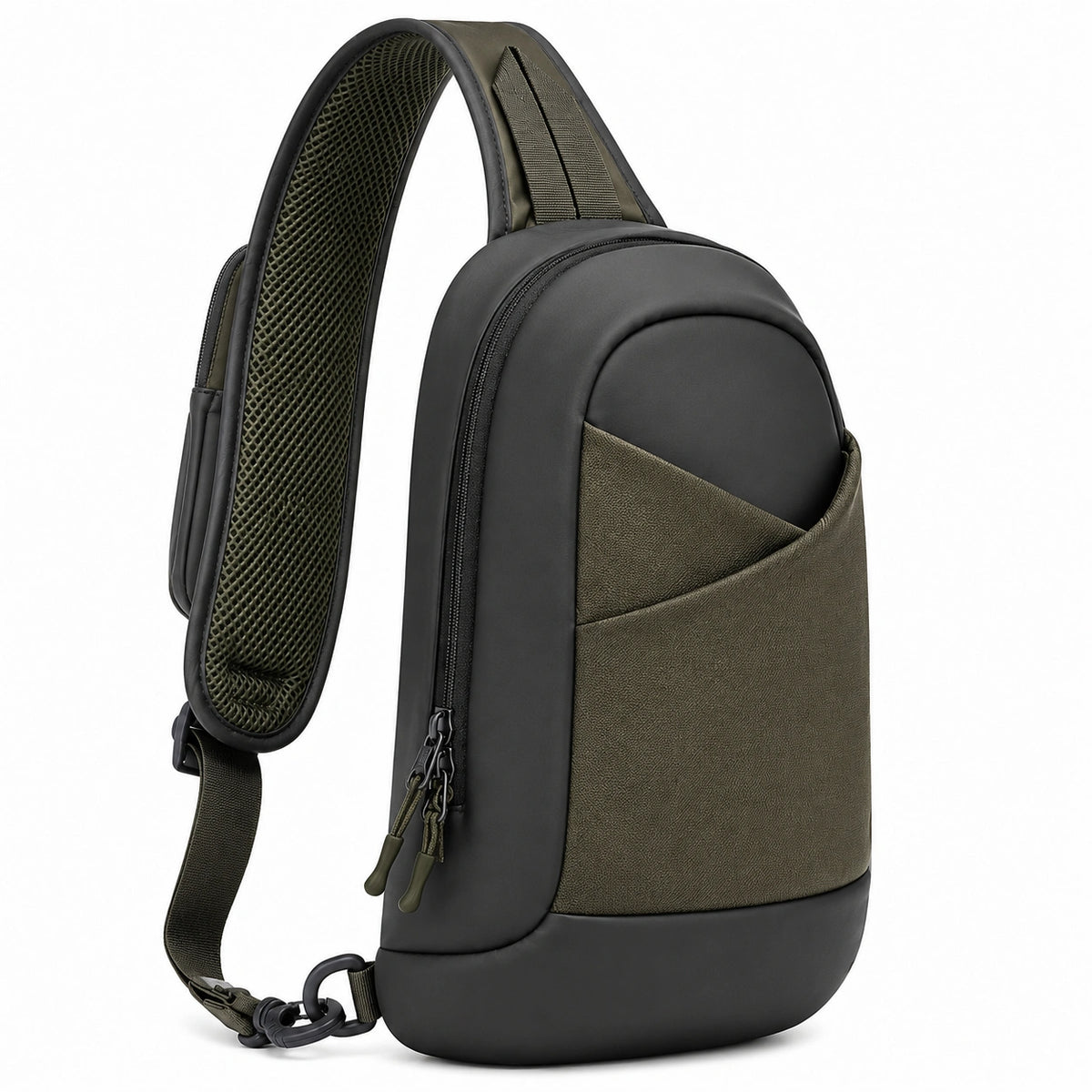 Sac bandoulière 18 x 8 x 32 cm noir vert olive en textile synthétique avec poches zippées