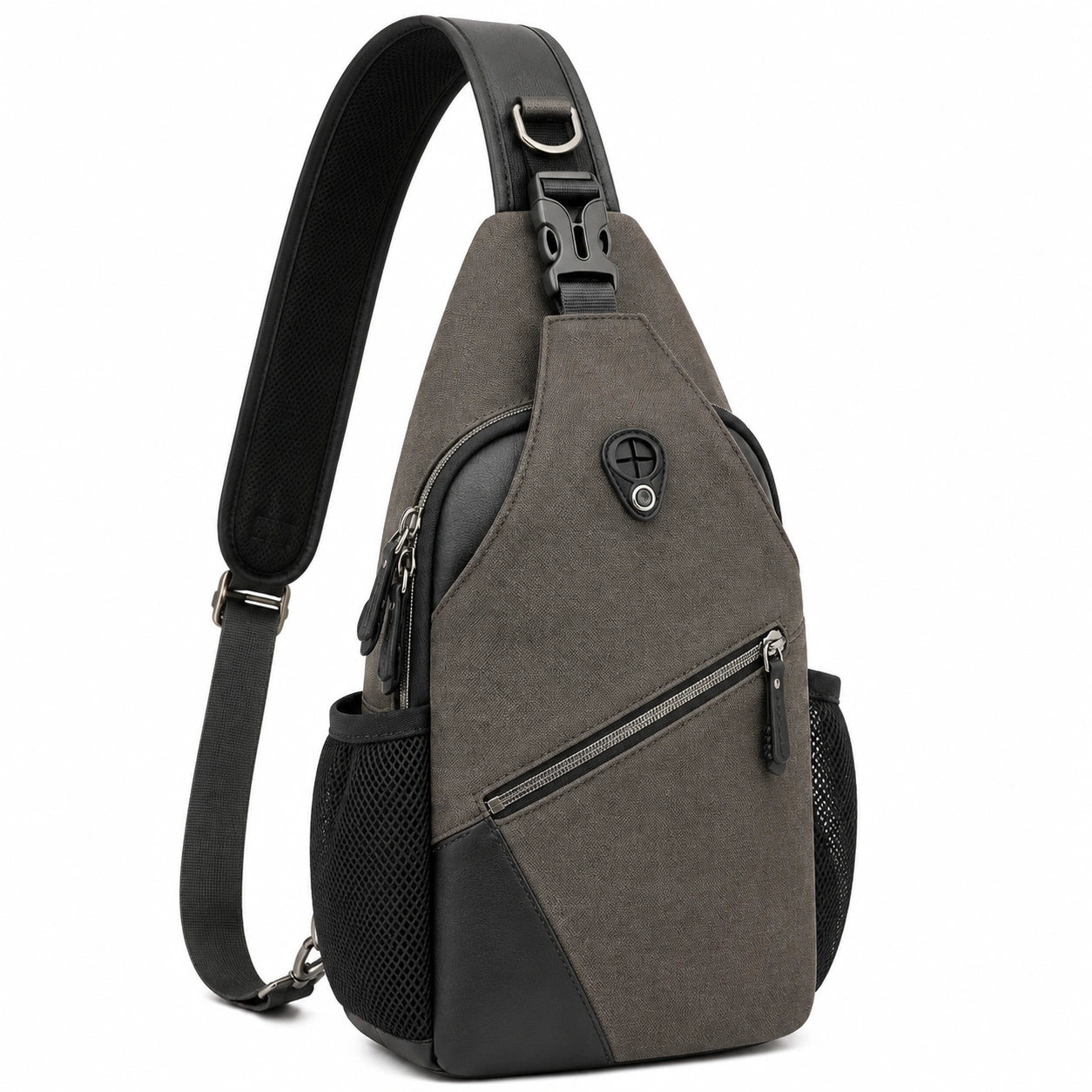 Sac bandoulière 18 x 8 x 32 cm gris noir en textile avec poches zippées
