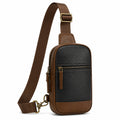 Sac bandoulière 18 x 7 x 32 cm en simili cuir noir et marron style urbain à poches zippées