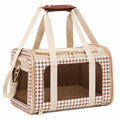 Sac de transport pour animaux 45 x 25 x 30 cm en textile beige et marron à carreaux avec panneaux en maille