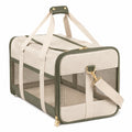 Sac de transport pour animaux 45 x 28 x 28 cm en textile beige et vert avec maille respirante