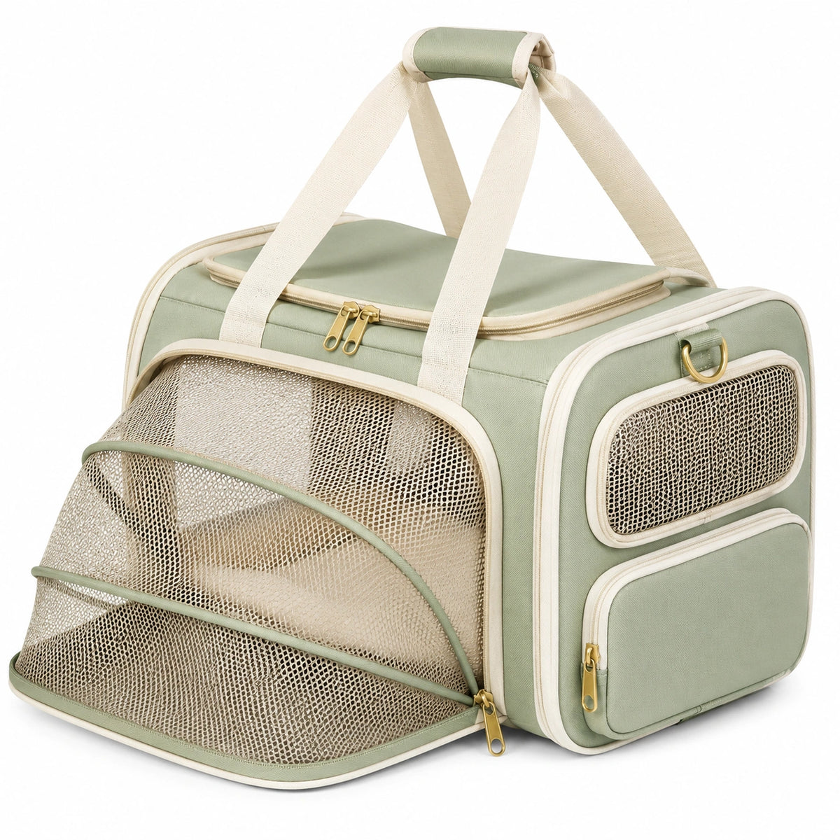 Sac de transport pour animal 45 x 28 x 30 cm textile vert sauge ventilé