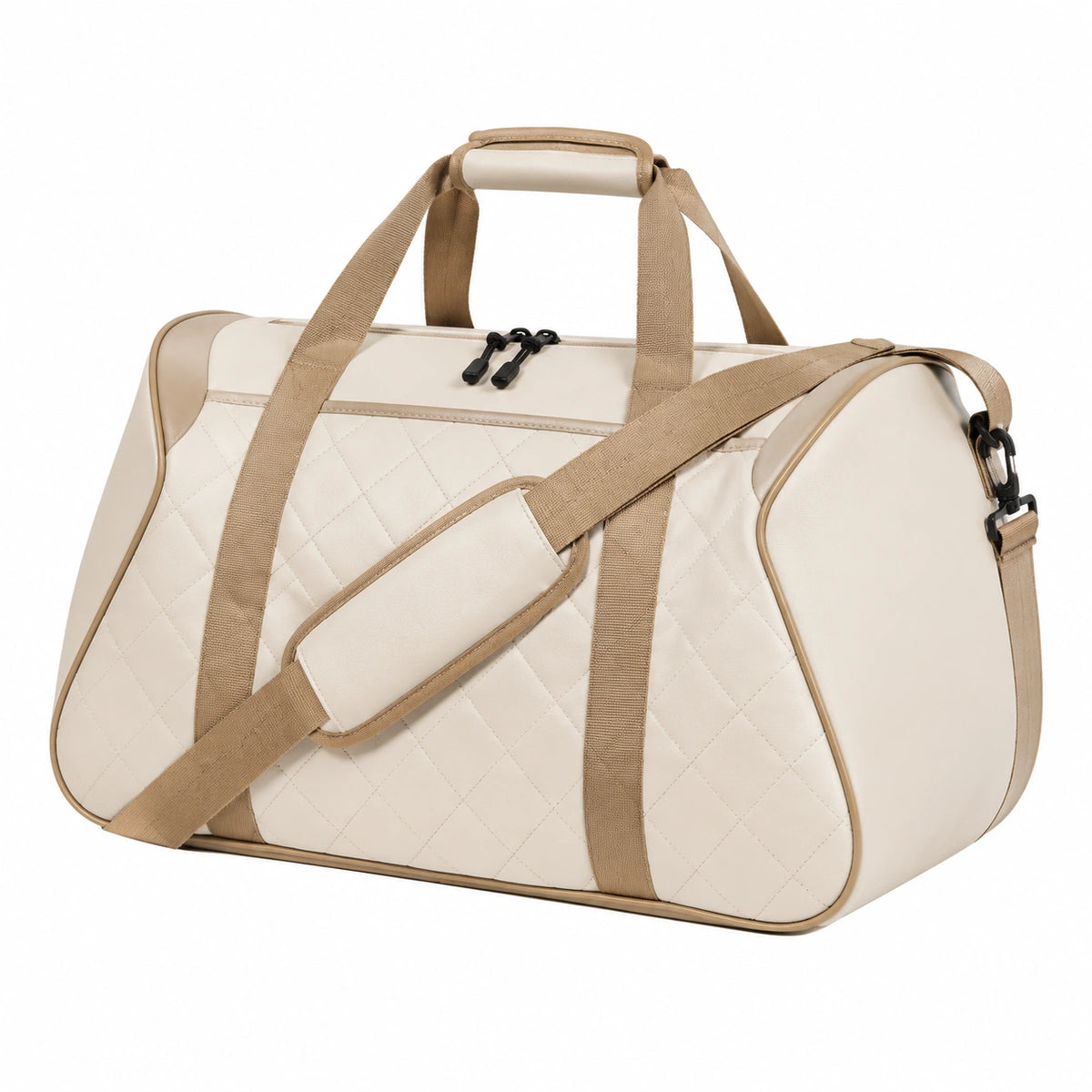 Sac de voyage 50 x 25 x 30 cm en matière synthétique crème matelassé à bandoulière