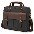 Sac pour ordinateur portable 42 cm en tissu noir et similicuir marron avec bandoulière réglable