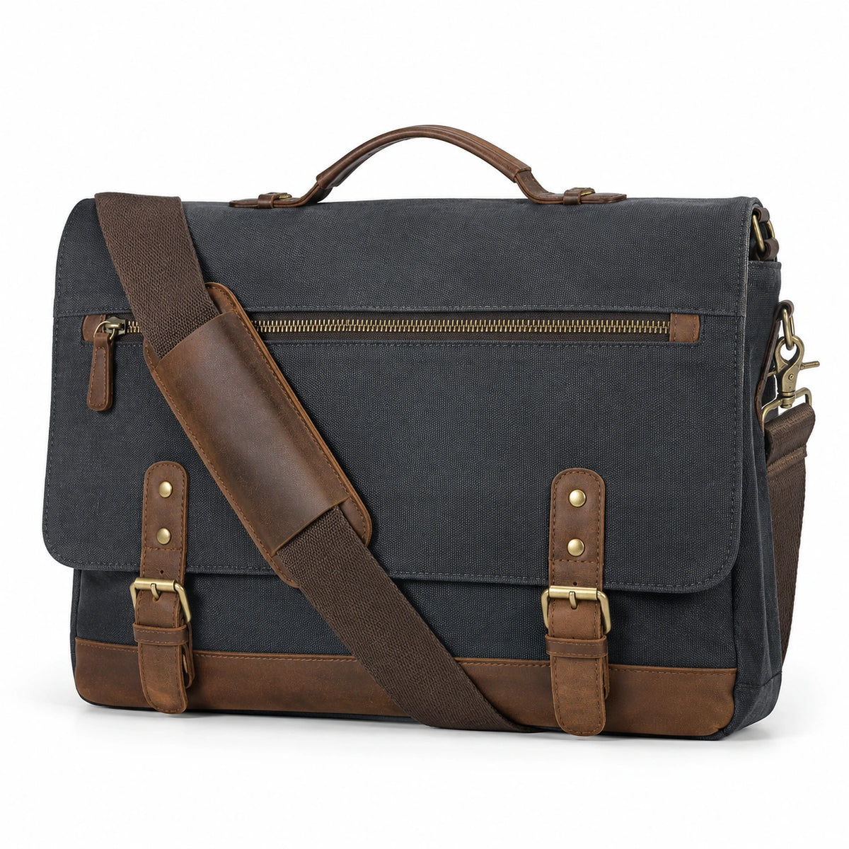 Sac messager 40 x 12 x 30 cm en toile noir et marron pour ordinateur portable style vintage